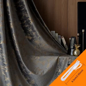Vintage Gold Foil Velvet Blackout Curtains – 2 Panels, Luxury Pinch Pleat Window Drapes - Thumbnail Image 3