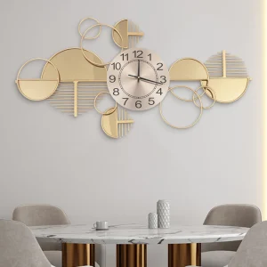 Geometric Gold Wall Clock – 86 × 43 cm Modern Iron Wall Décor - Thumbnail Image 5