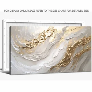 White & Gold Canvas Wall Art – Modern Abstract Textured Wave Design - Thumbnail Image 2