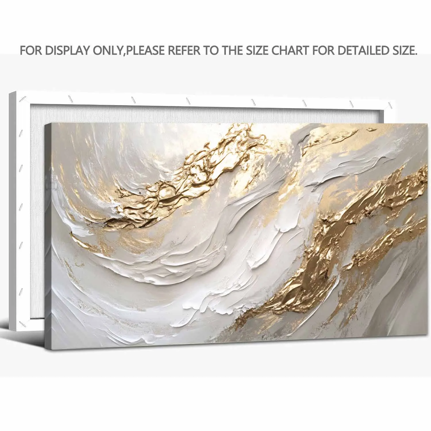 White & Gold Canvas Wall Art – Modern Abstract Textured Wave Design - Image 2
