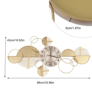 Geometric Gold Wall Clock – 86 × 43 cm Modern Iron Wall Décor - Thumbnail Image 2