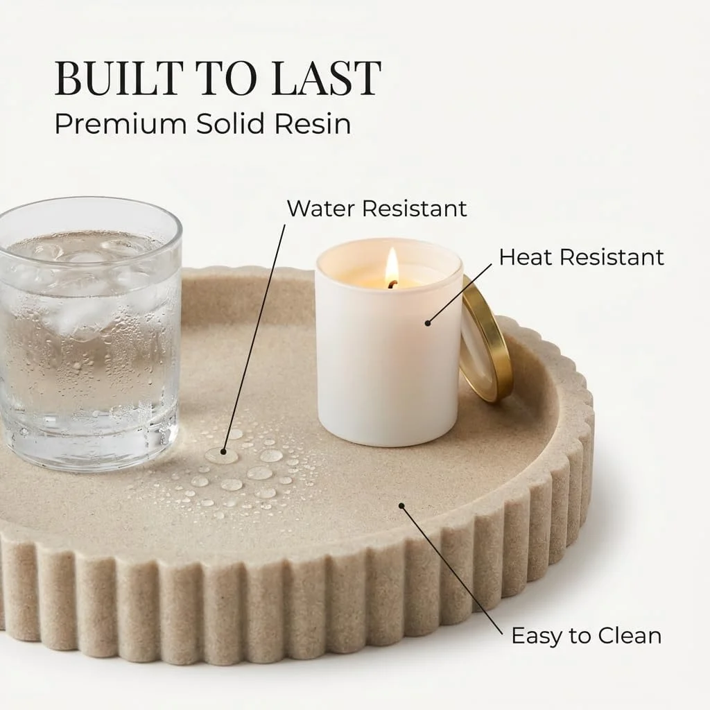 OAKOA Round Resin Decorative Tray – Modern Coffee Table Centerpiece - Image 2