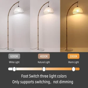 Wabi-Sabi Bamboo Arched Floor Lamp – Modern Pleated Shade with Marble Base & 3-Color LED Lighting - Thumbnail Image 6