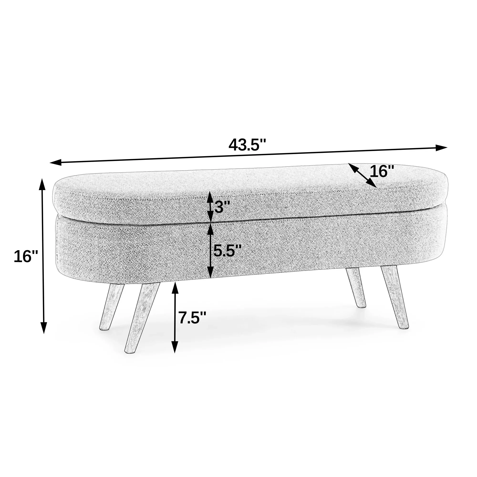 43.5" Bouclé Storage Bench – Elegant Oval Upholstered Ottoman with Hidden Storage - Image 2