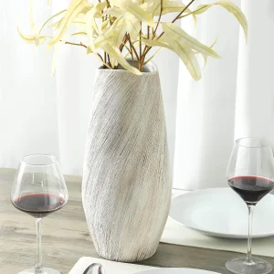 Large Modern White Ceramic Flower Vase – 14-Inch Decorative Home Accent - Thumbnail Image 2