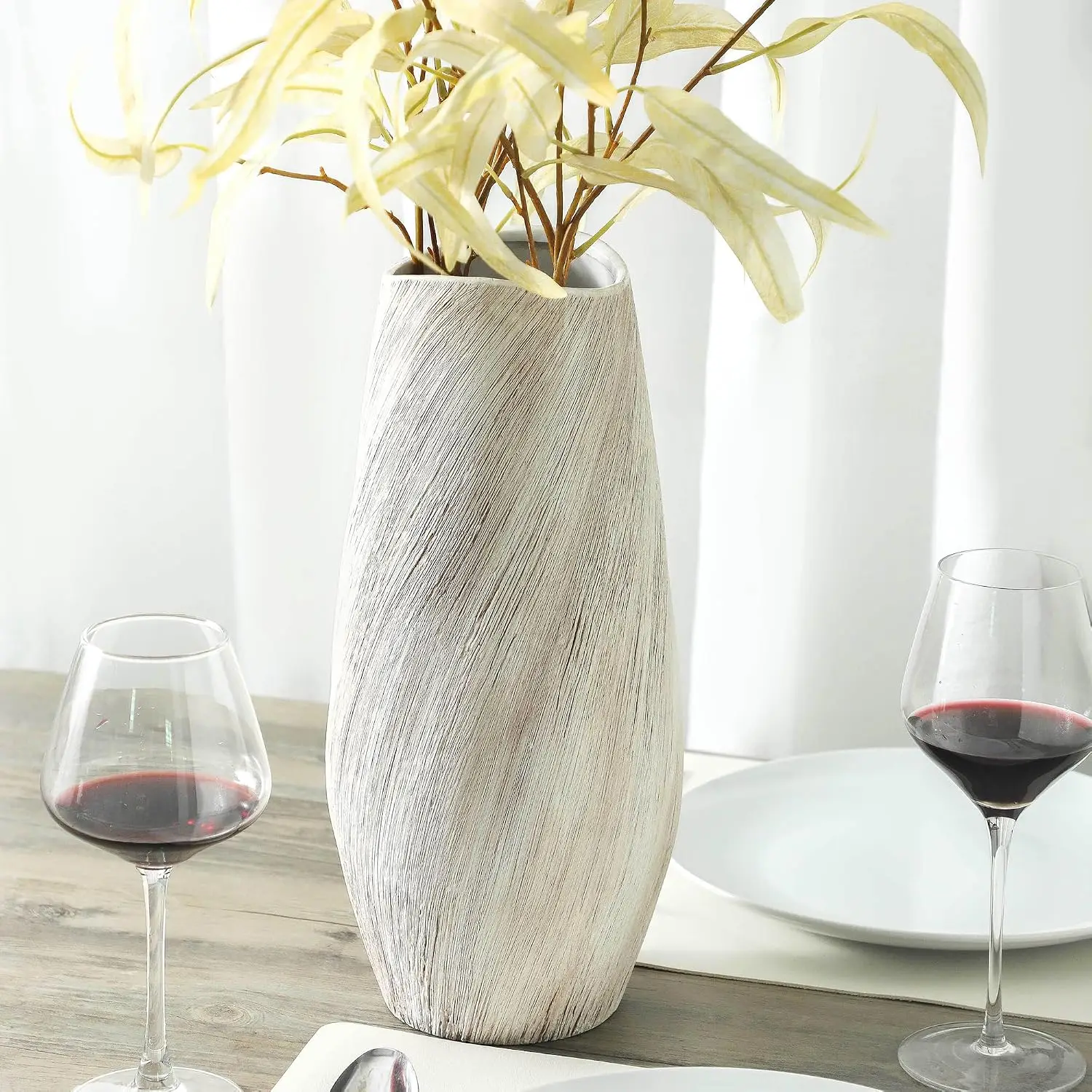 Large Modern White Ceramic Flower Vase – 14-Inch Decorative Home Accent - Image 2
