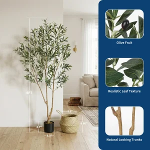 6FT Artificial Olive Tree with Woven Basket – Realistic Faux Floor Plant - Thumbnail Image 3
