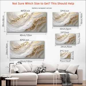 White & Gold Canvas Wall Art – Modern Abstract Textured Wave Design - Thumbnail Image 6