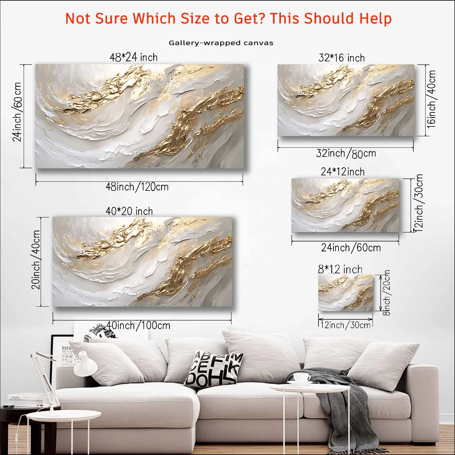 White & Gold Canvas Wall Art – Modern Abstract Textured Wave Design - Image 6