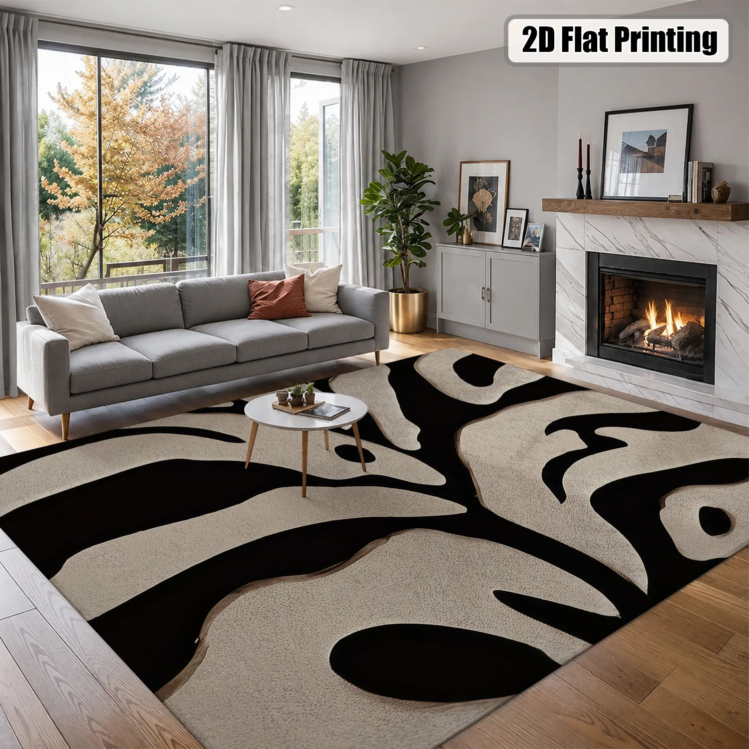 Black & Beige Abstract Leaf Area Rug – Soft Velvet, Non-Slip & Machine Washable - Image 4