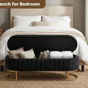 51" Velvet Tufted Storage Ottoman Bench – Elegant Flip-Top Bench with Gold Metal Legs - Thumbnail Image 5