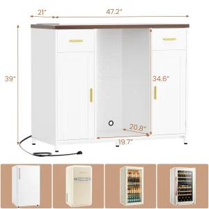 Aheaplus 47.2" Coffee Bar Cabinet with Mini Fridge Space & Power Outlet - Thumbnail Image 2