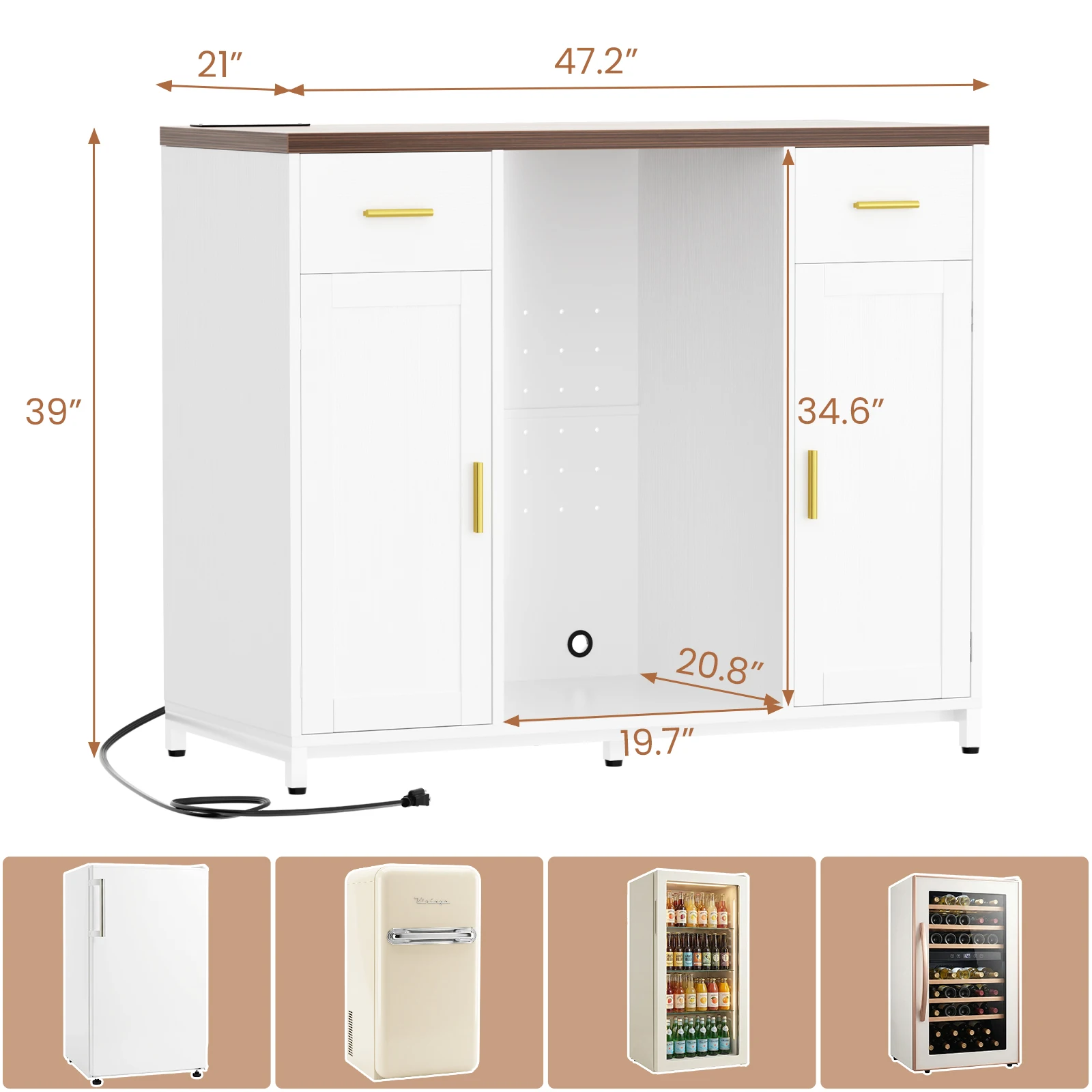 Aheaplus 47.2" Coffee Bar Cabinet with Mini Fridge Space & Power Outlet - Image 2