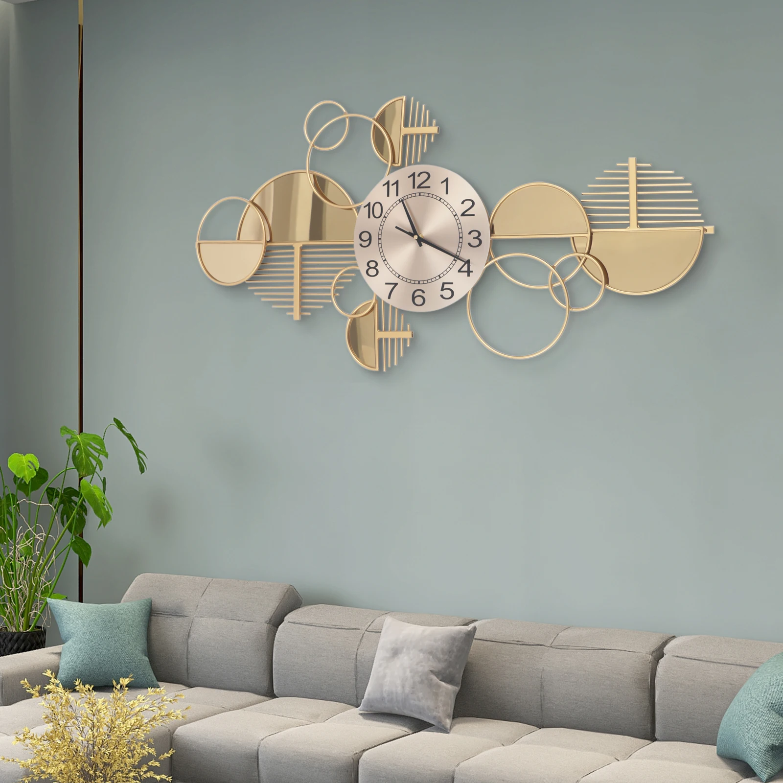 Geometric Gold Wall Clock – 86 × 43 cm Modern Iron Wall Décor - Image 1