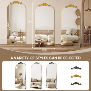 Antok 71" x 28" Full-Length Floor Mirror – Elegant Carved Frame - Thumbnail Image 2