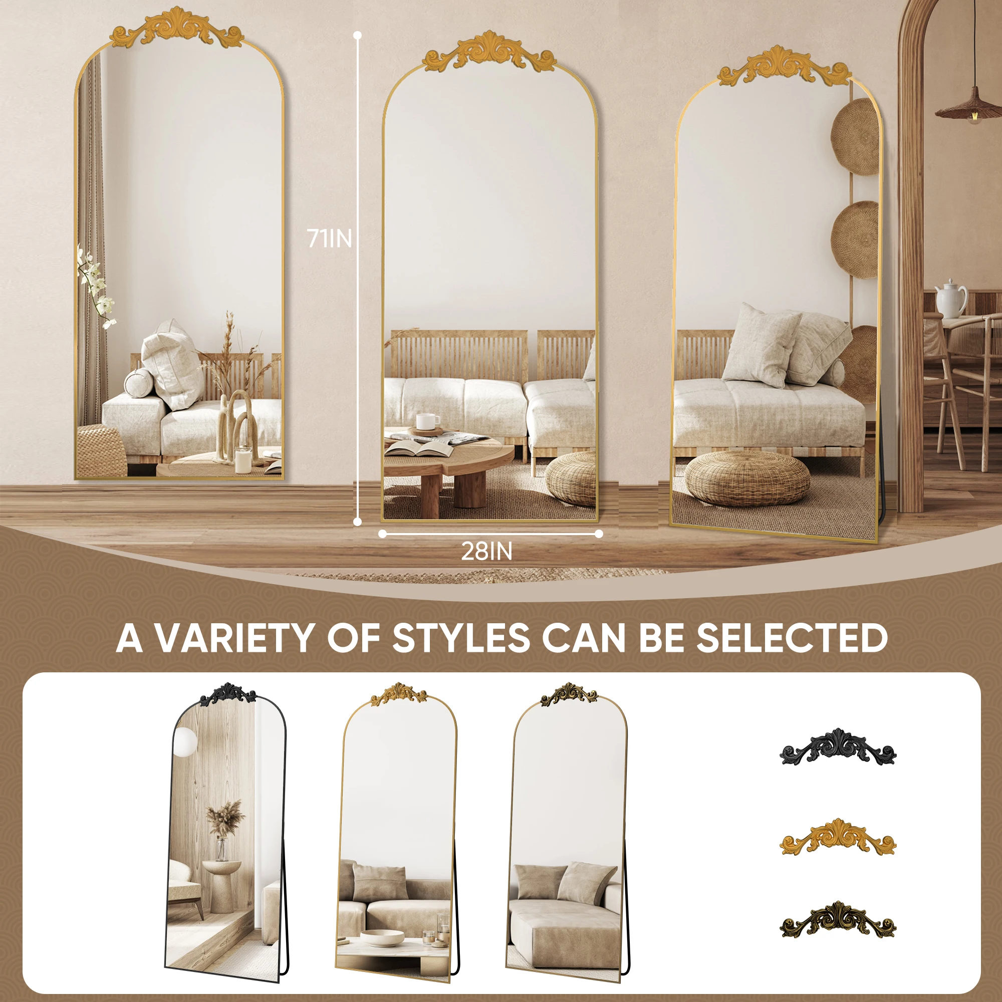 Antok 71" x 28" Full-Length Floor Mirror – Elegant Carved Frame - Image 2