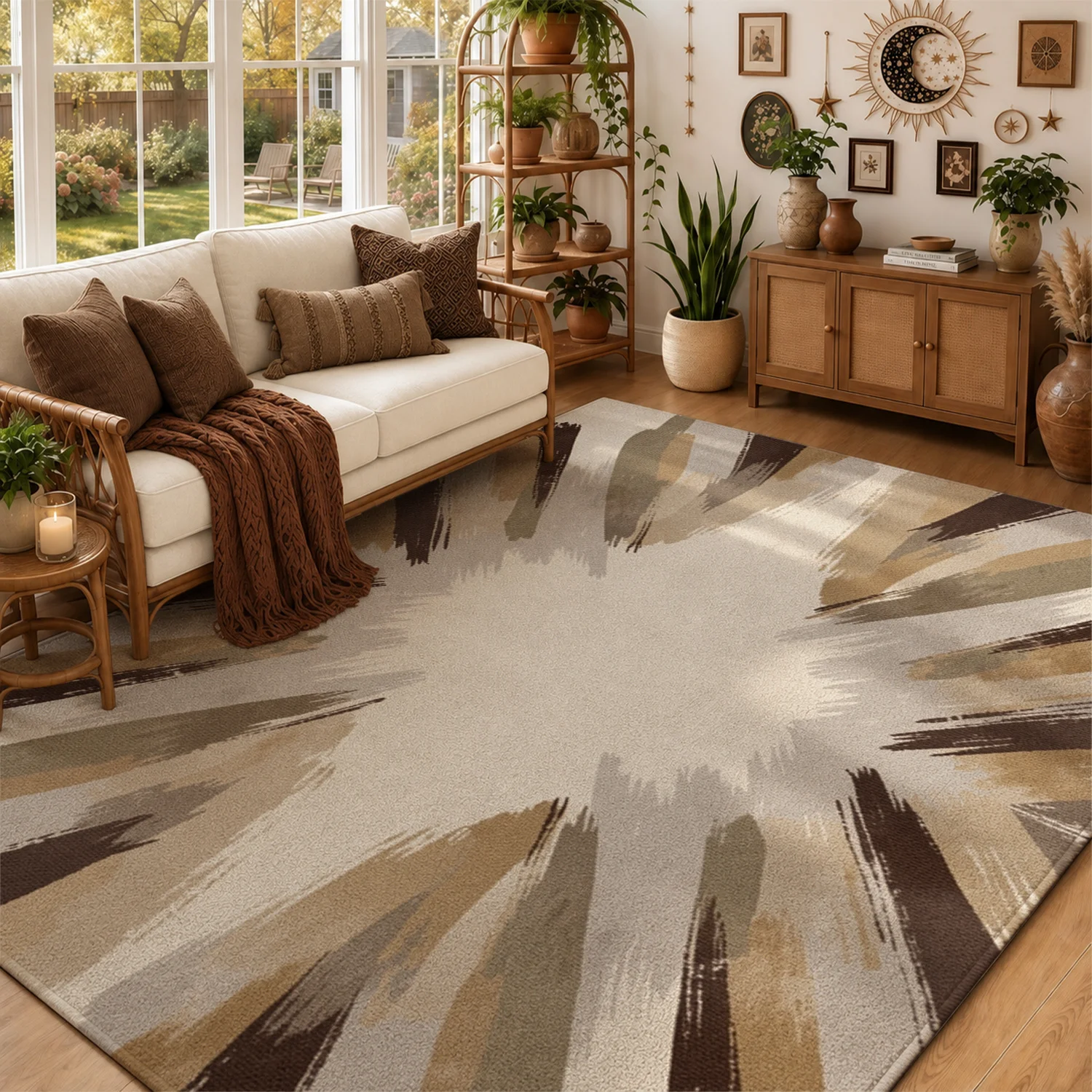 Abstract Brush Stroke Area Rug – Soft Velvet & Machine Washable - Image 1