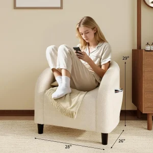 Tacleekii Bouclé Accent Barrel Chair – Cozy Comfort & Modern Style - Thumbnail Image 3