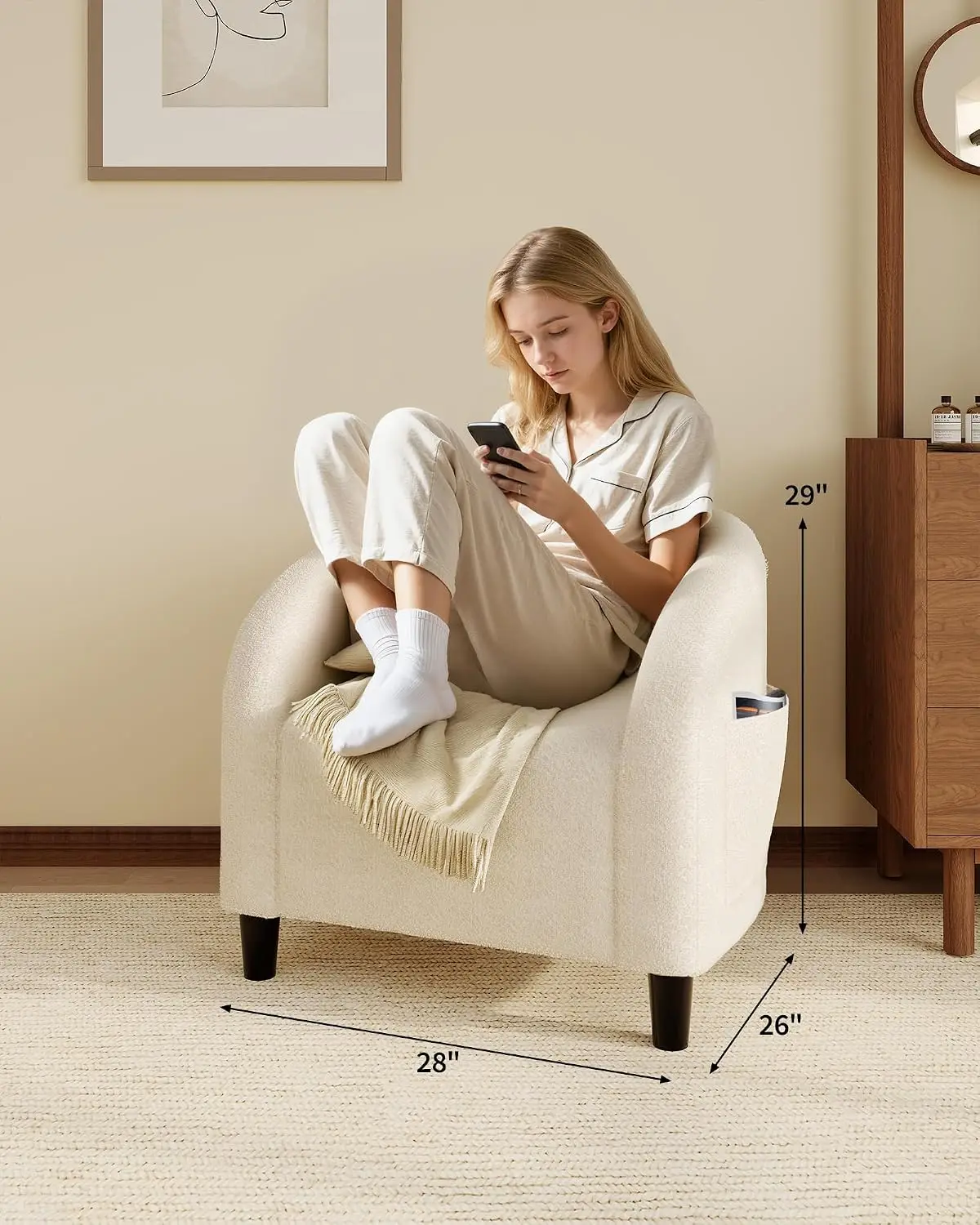 Tacleekii Bouclé Accent Barrel Chair – Cozy Comfort & Modern Style - Image 3