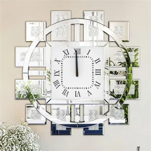 Elegant 24" Crushed Diamond Wall Clock – Silver Mirror Finish