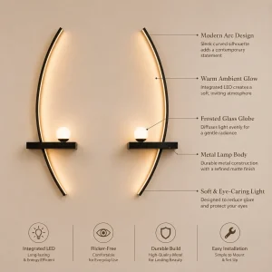 Modern Curved Crescent LED Wall Lamp – 3-Color Minimalist Decorative Lighting - Thumbnail Image 6