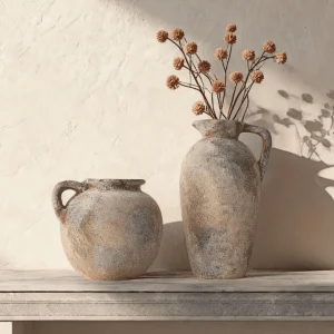Handmade Vintage Wabi-Sabi Ceramic Vase – Rustic Farmhouse Home Décor - Thumbnail Image 2