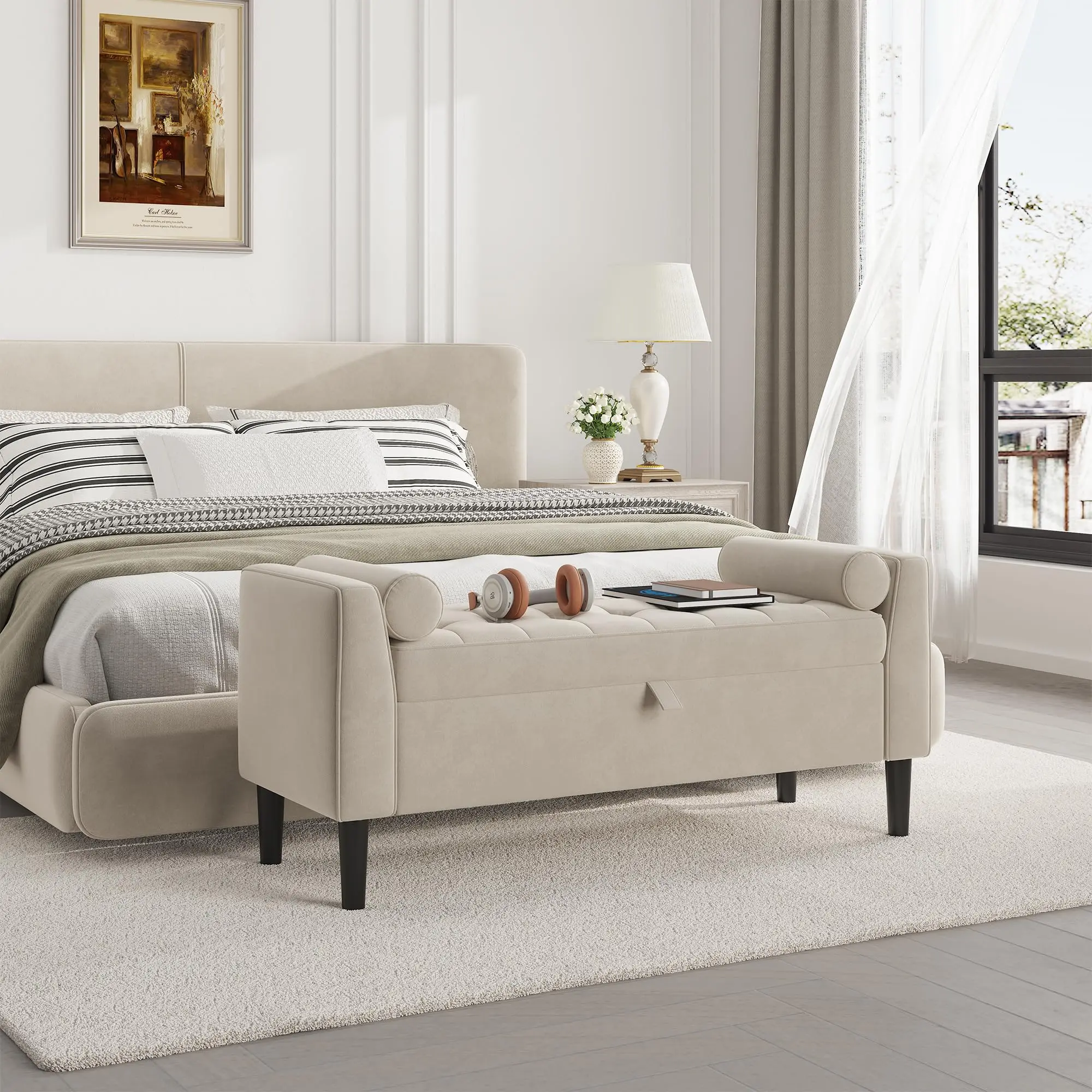 46.5" Velvet Storage Ottoman Bench – Elegant Tufted End-of-Bed Seating - Image 1