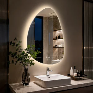 Modern LED Pebble-Shaped Bathroom Mirror – 3-Color Lighting & Anti-Fog Design - Thumbnail Image 2