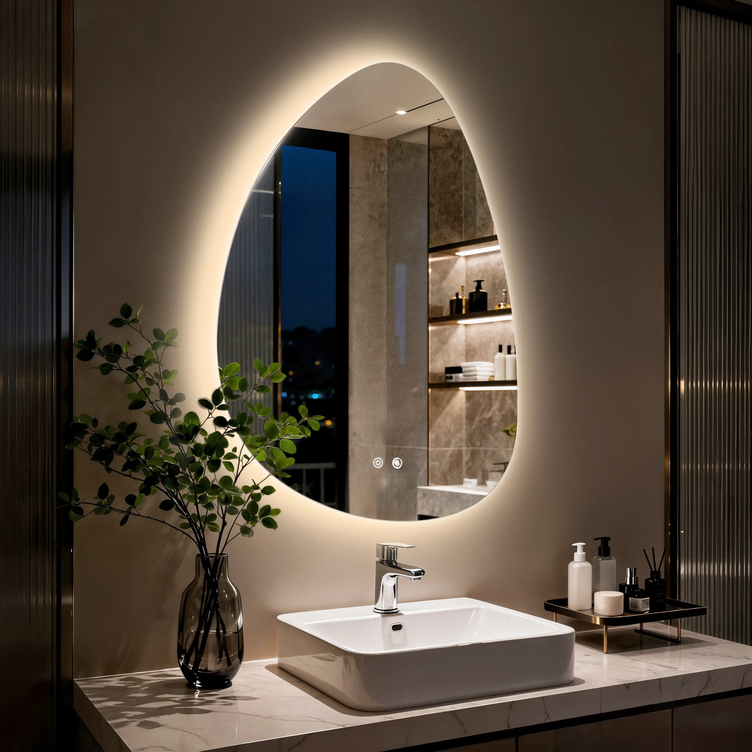 Modern LED Pebble-Shaped Bathroom Mirror – 3-Color Lighting & Anti-Fog Design - Image 2