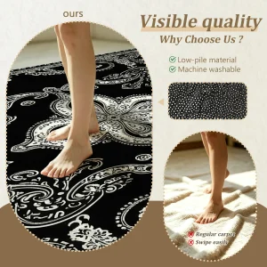 Black & White Vintage Paisley Area Rug – Soft Velvet, Non-Slip & Machine Washable - Thumbnail Image 6