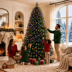 Pre-Lit Artificial Christmas Tree – 6FT & 7.5FT with Colorful LED Lights