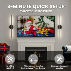 Battery-Operated Wall Sconces – Set of 2 Wireless Rechargeable Wall Lights - Thumbnail Image 4