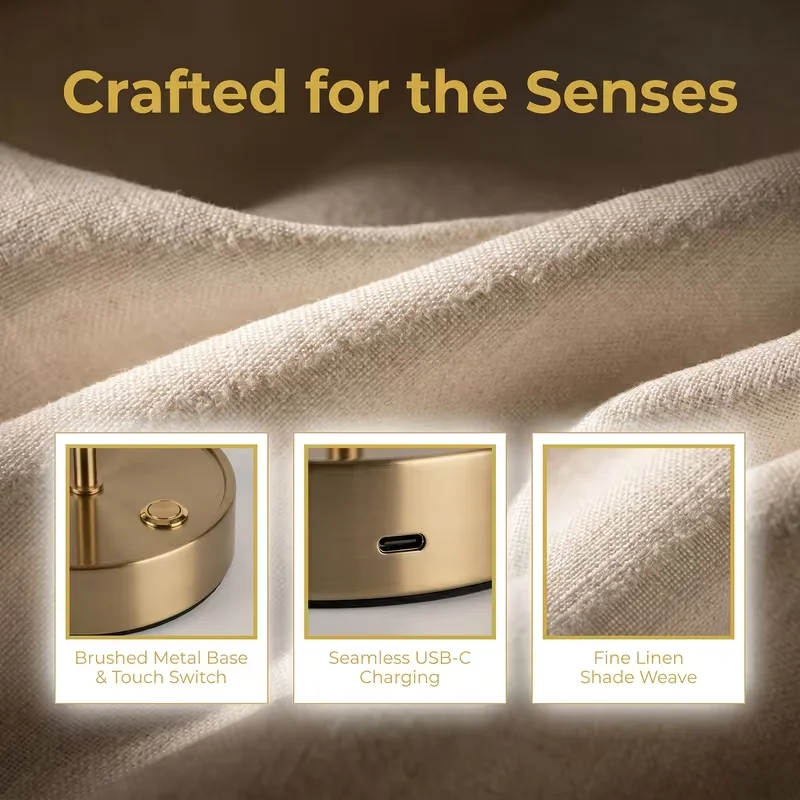 Cordless Rechargeable Table Lamps – 3 Color Modes, Touch Control & Elegant Pleated Shade - Image 4