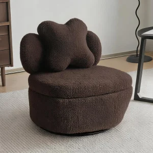 360° Swivel Accent Chair with Hidden Storage – Teddy Velvet Heart-Back Armchair