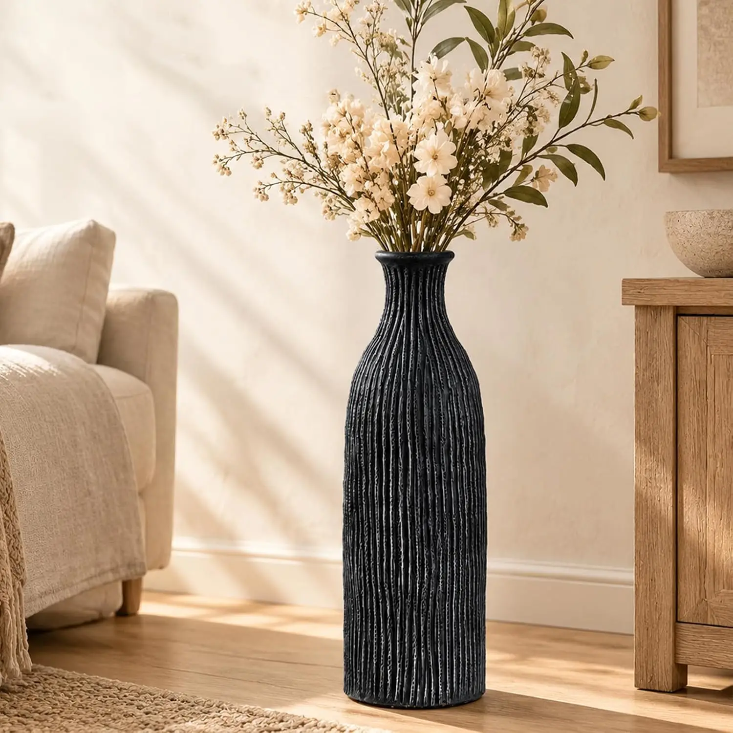 Large 18-Inch Ceramic Floor Vase – Rustic Farmhouse Decorative Home Accent - Image 3