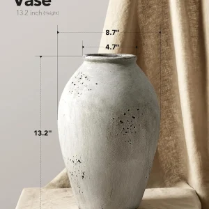 13.2-Inch Wabi-Sabi Ceramic Flower Vase – Weathered Stone Greige Decorative Vase - Thumbnail Image 2