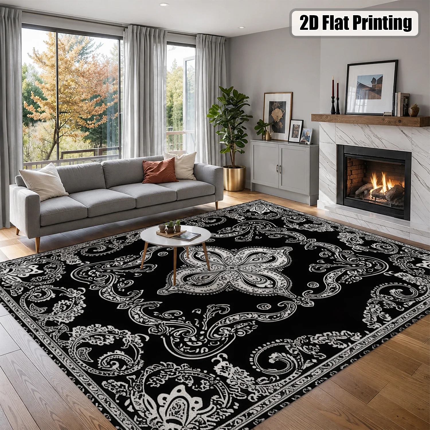 Black & White Vintage Paisley Area Rug – Soft Velvet, Non-Slip & Machine Washable - Image 4