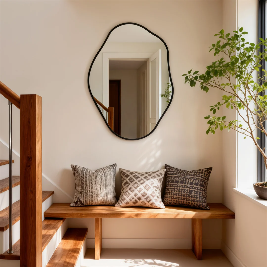 Modern Irregular Wall Mirror – Black Aluminum Frame Asymmetrical Decorative Mirror - Image 3