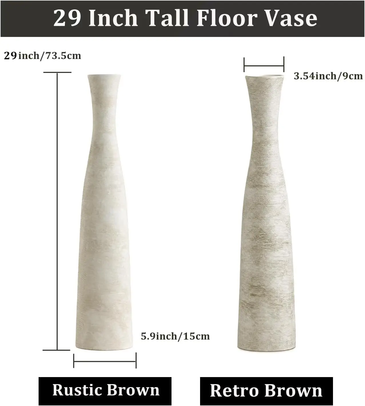 29-Inch Tall Terracotta Floor Vase – Large Ceramic Decorative Home Accent - Image 3