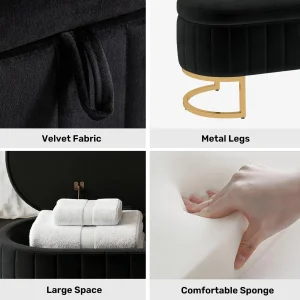 51" Velvet Tufted Storage Ottoman Bench – Elegant Flip-Top Bench with Gold Metal Legs - Thumbnail Image 4