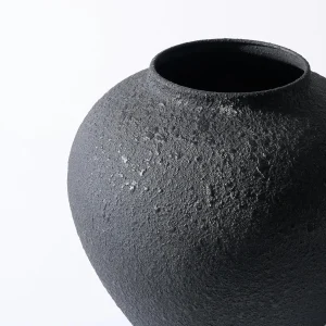 Round Black Pottery Vase – Large Rustic Decorative Home Accent - Thumbnail Image 4