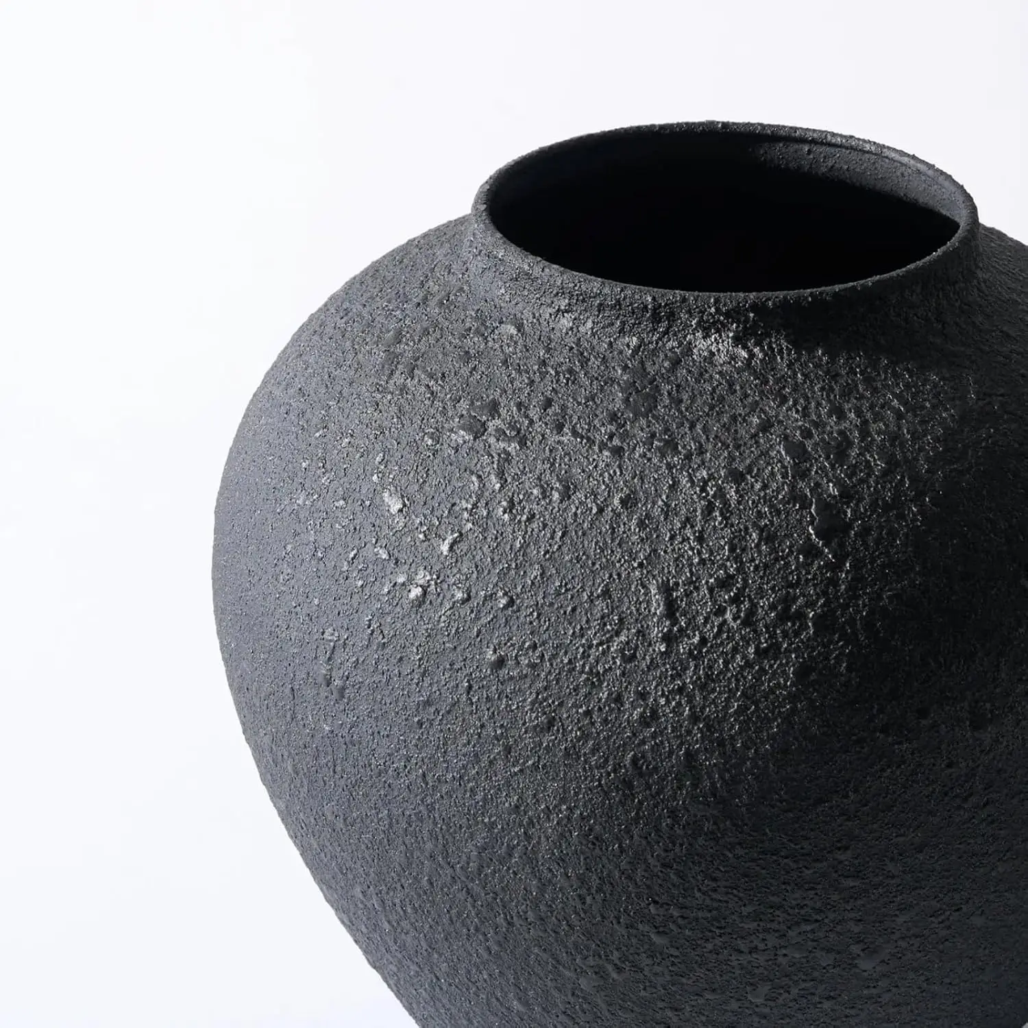 Round Black Pottery Vase – Large Rustic Decorative Home Accent - Image 4