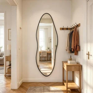 Modern Asymmetrical Full-Length Mirror – Black Aluminum Frame, 22" x 63" - Thumbnail Image 2