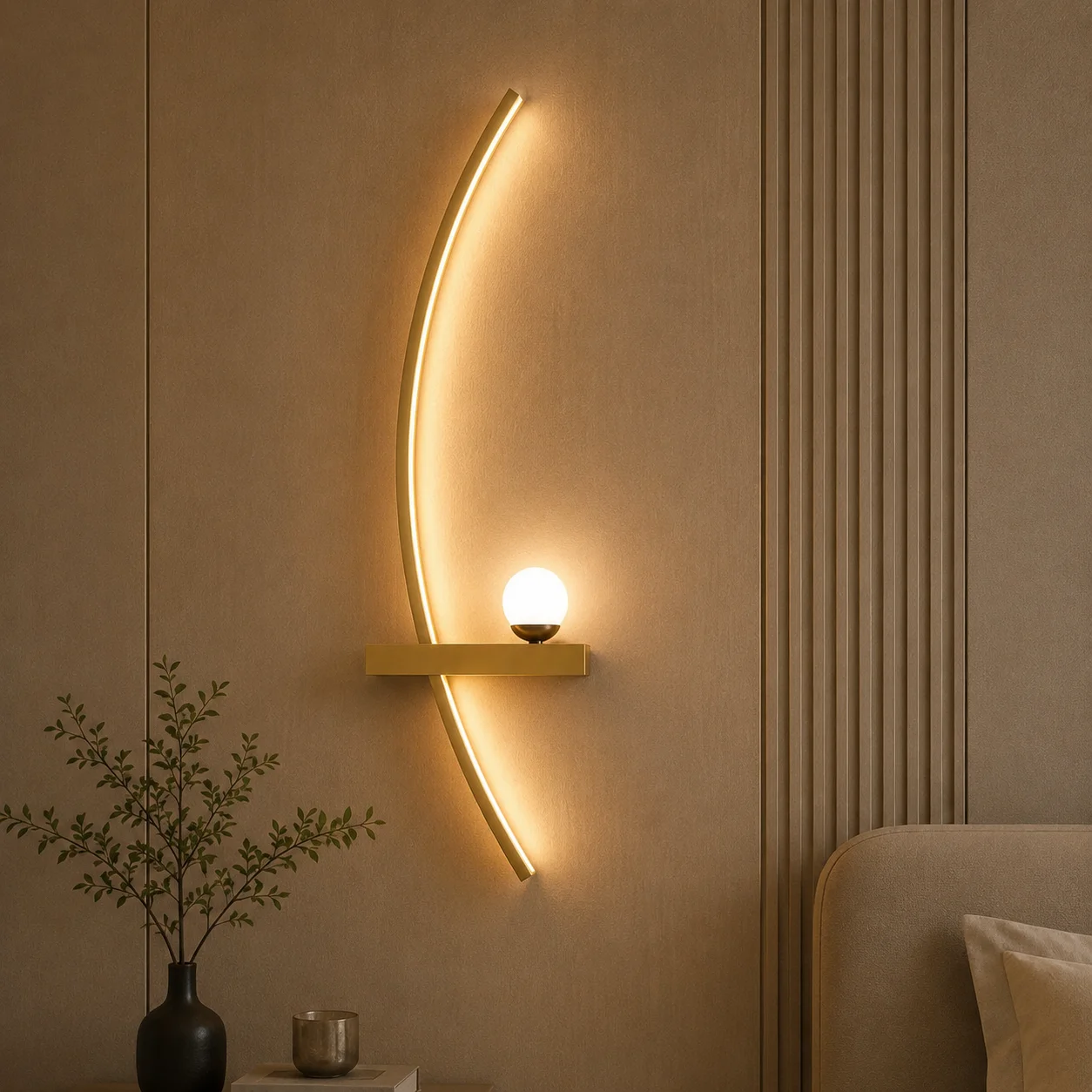 Modern Curved Crescent LED Wall Lamp – 3-Color Minimalist Decorative Lighting - Image 1