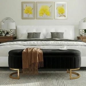 51" Velvet Tufted Storage Ottoman Bench – Elegant Flip-Top Bench with Gold Metal Legs - Thumbnail Image 7