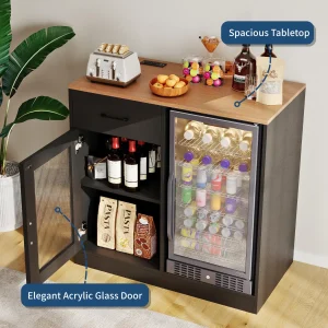 Modern Coffee Bar Cabinet with Mini Fridge Space – Stylish Home Beverage Station - Thumbnail Image 5