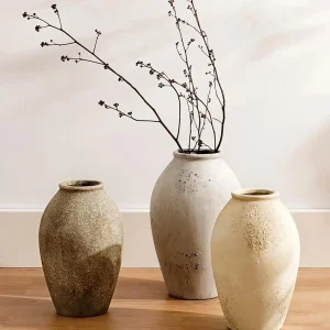13.2-Inch Wabi-Sabi Ceramic Flower Vase – Weathered Stone Greige Decorative Vase - Thumbnail Image 4