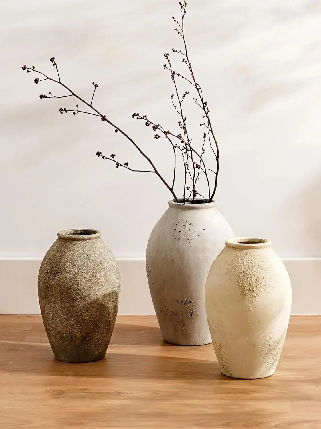 13.2-Inch Wabi-Sabi Ceramic Flower Vase – Weathered Stone Greige Decorative Vase - Image 4