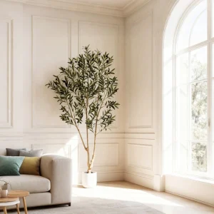 6FT Artificial Olive Tree with Woven Basket – Realistic Faux Floor Plant - Thumbnail Image 6