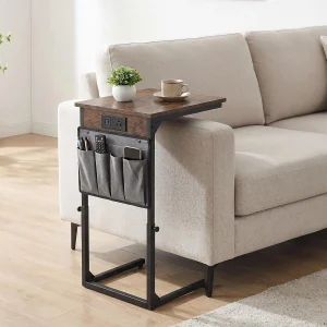 Height-Adjustable C-Shaped End Table with Side Pocket – Modern Space-Saving Sofa Table